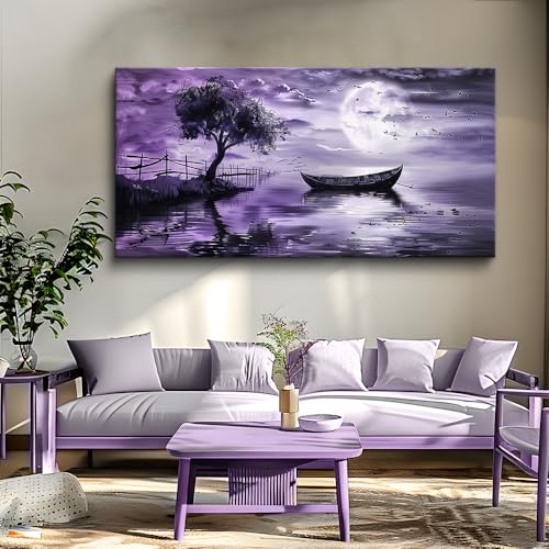 KELIYUAN Wall Art For Living Room Canvas Wall Decor For Bedroom Office Wall Decoration Landscape Paintings Modern Purple Lake View Pictures Artwork Hotel Room Home Decor Ready To Hang 20x40 In