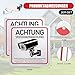 Achtung Videoüberwachung Schild 15x15cm, Aufkleber Videoüberwachung Außen selbstklebend, Hinweisschild Kameraüberwachung für Haus, Garten & Geschäft, langlebiges Aluminium, 2 Stück