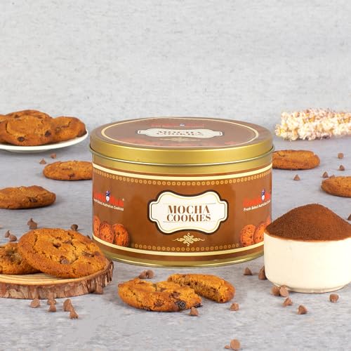Image of CookieMan Mocha Coffee Cookies with Choco Chips Tin Box, 300g | Coffee Time Cookies Snack | Gift Hamper For Friends & Family | Freshly Baked