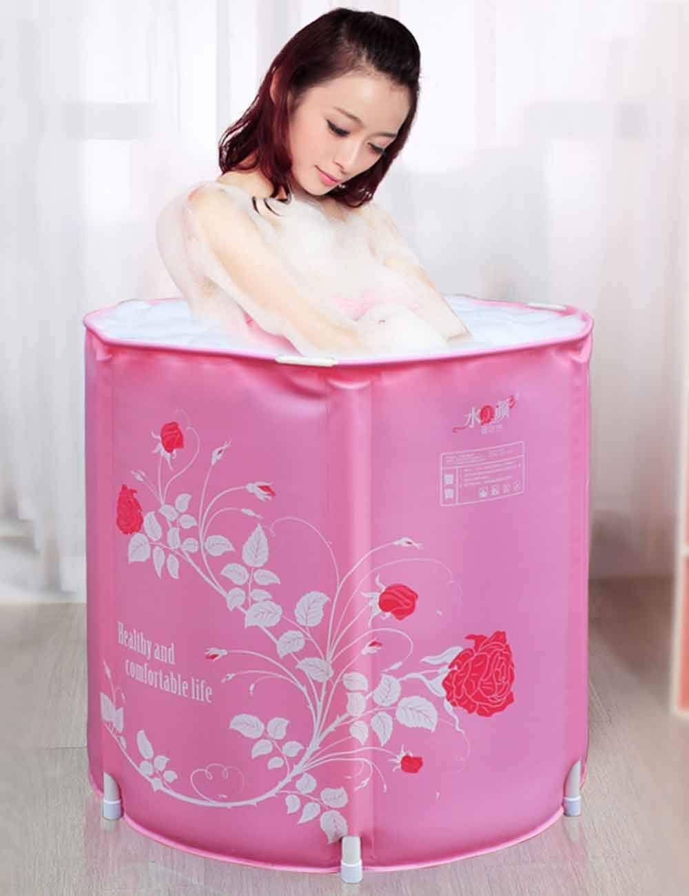 Adults Bathtubs Foldable Portable Bathtubs for Adults Bath Tubs Plastic Bathtubs Hot Ice Soaking Tubs Pink Color, 65x65cm