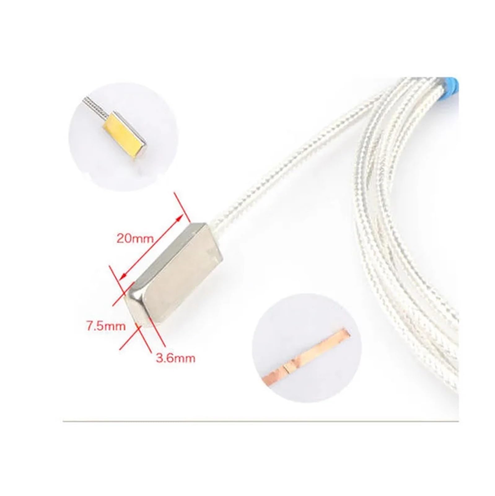 Sensor de temperatura parche medición superficie tipo K/PT100, sonda SUS304 resistente al agua con cinta lámina cobre, 1 ud(PT100 Cable 10m)