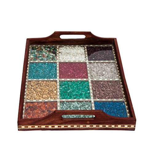SmartHUG Wooden Handmade Gemstone Decorative Tray with Handles