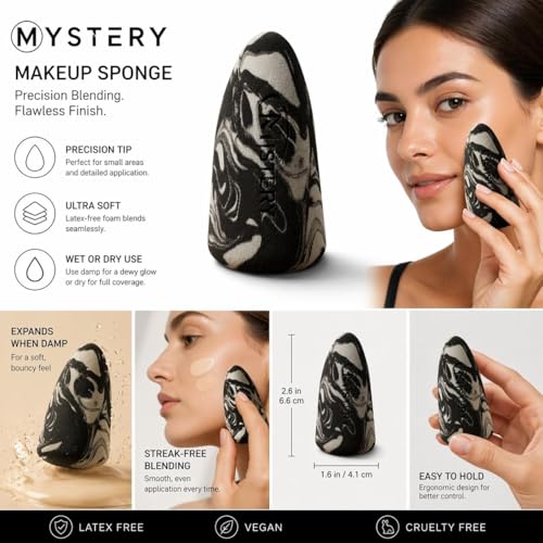 Image of Makeup Sponge (Black Marble) | Latex-Free Beauty Blender for Foundation, Concealer & Powder | Ultra Soft Blending Sponge for Wet & Dry Use | Streak-Free Flawless Finish Applicator