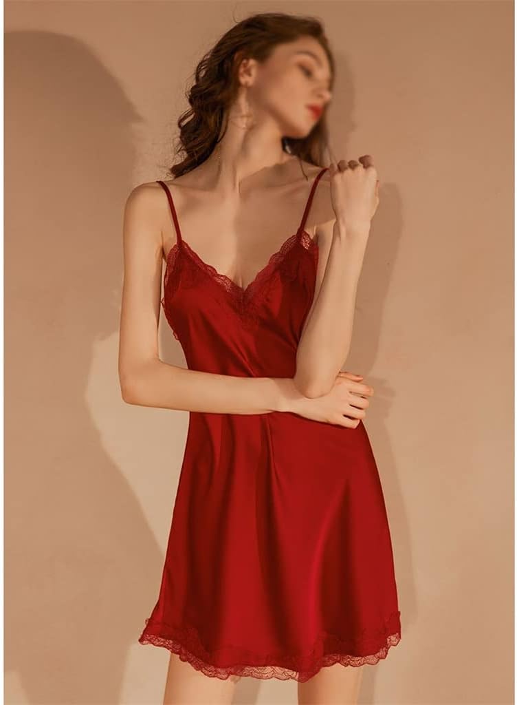 Nightwear Women's Spring, Autumn and Sexy Ice Thin Lace Sling Pajamas