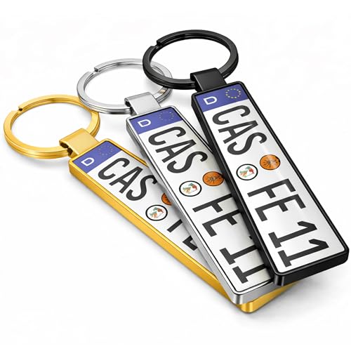 Meinearmbänder Personalisierter Nummernschild Schlüsselanhänger aus Metall mit Gravur Auto und Motorrad Zubehör Individuell gestaltbar langlebig und stilvoll (Schwarz)