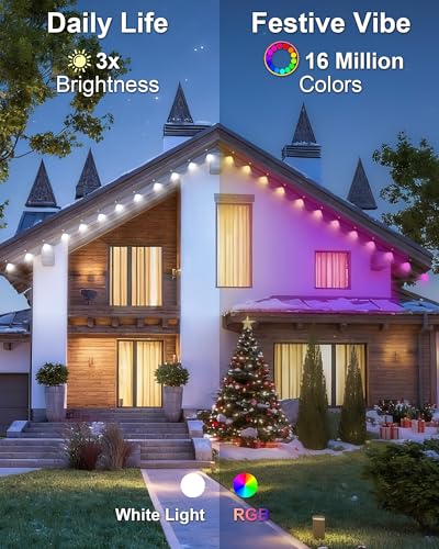 Lumières d'extérieur RVB permanentes de 45 m avec application et télécommande pour maison - 3