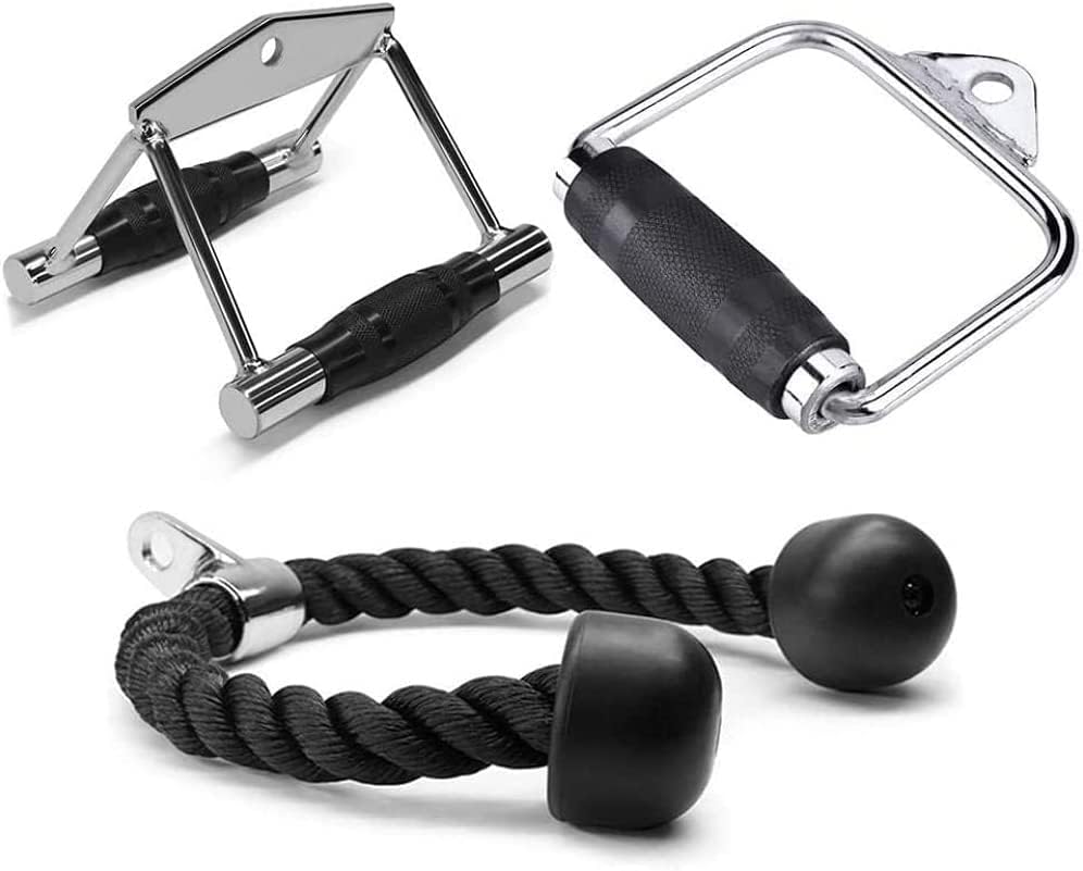 Gym Cable Attchament Combo : Rowing Handle Single D- Handle Tricep Rope Pack of 3 Handles-image-0