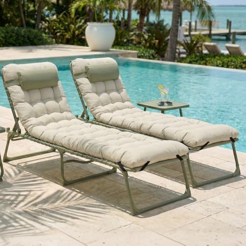 CASABEL Lot de 2 Chaises Longues Pliantes Vert Sauge, transats extérieurs inclinables, Acier Anti‑Rouille et Toile Textilene résistante, Bains de Soleil pour Jardin,...
