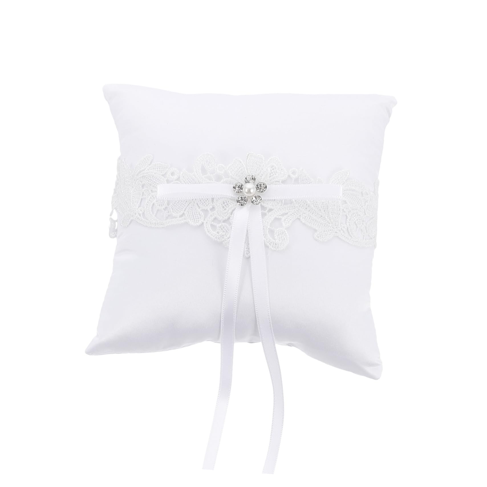 VOSAREA 1Pc Elegant Lace Wedding Ring Pillow with Bowknot Ring Cushion Holder for Ceremony Engagement Home Decor for Wedding Celebrations and Romantic Events