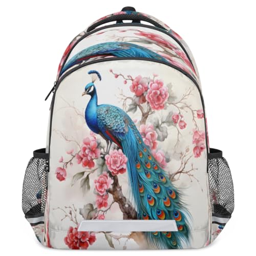 Peacock Rose Backpack for Boys Girls Kids Schoolbag Children School Bookbag,Women Men Casual Daypack Students College Bookbags Peacock Travel Bags