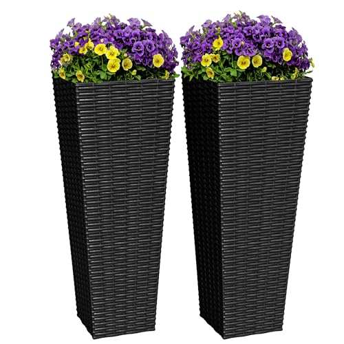 Greesum 24 Inch Tall Plastic Planters with Rattan...