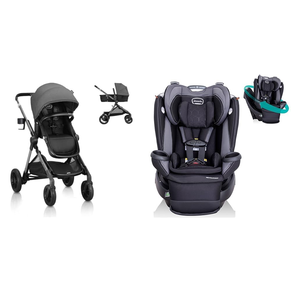Evenflo Pivot Xpand Modular Stroller (Sabino Gray) & Revolve360 Extend All-in-One Rotational Car Seat with Quick Clean Cover (Revere Gray)