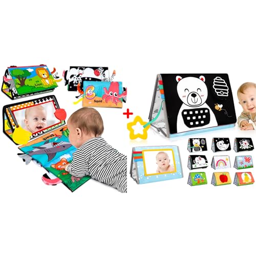 Image of Aboosam 3 in 1 Tummy Time Mirror Baby Toys with Cloth Book & Teethers
