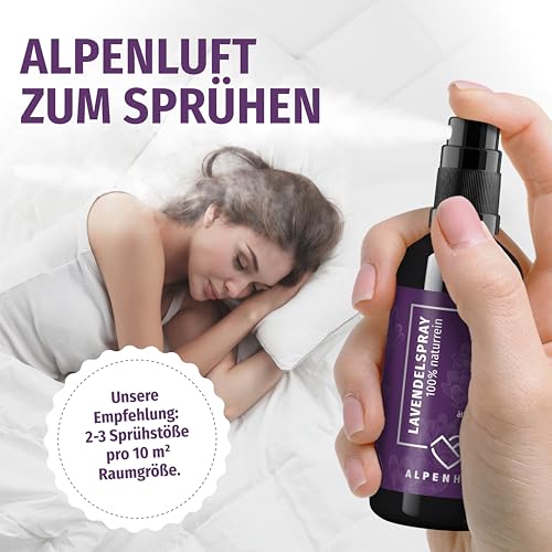 Alpenherz Lavendelspray - 100 ml naturrein mit ätherischem Lavendelöl - für Kopfkissen Raumduft Kissenspray Duftspray Toilette Duftspray Toilette WC Duft Yoga Spray Geschenk