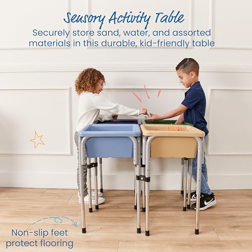 Image of ECR4Kids 4-Station Sand and Water Adjustable Play Table, Sensory Bins, Earthtone