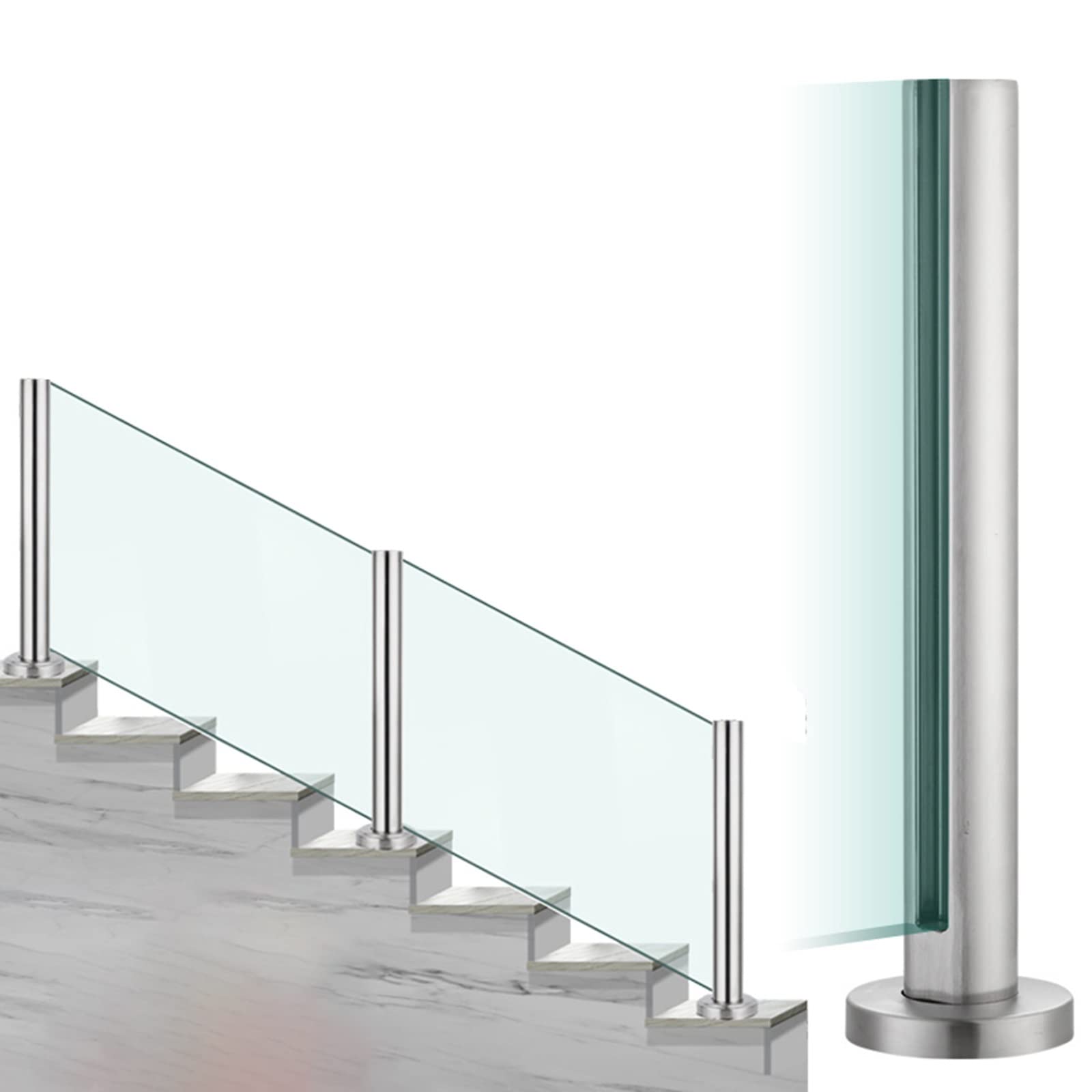 Stainless Steel Balustrade Glass Panel Post for 10/12mm Glass Indoor Stairs Railing Post for Balcony Deck Staircase (Gray Height 115cm)