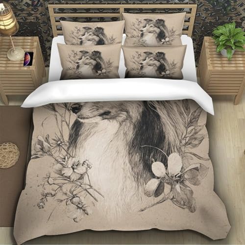Parure de lit microfibre 260x220 housse couette chien imprimé 3D