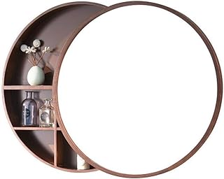 Specchio Contenitore per Bagno Specchio in Legno Massello con Ripiano Specchio per Trucco Mobile Pensile A Parete Tondo, Sinistra E Destra Push-Pull (Color : Brown, Size : 50cm/19.7inches)