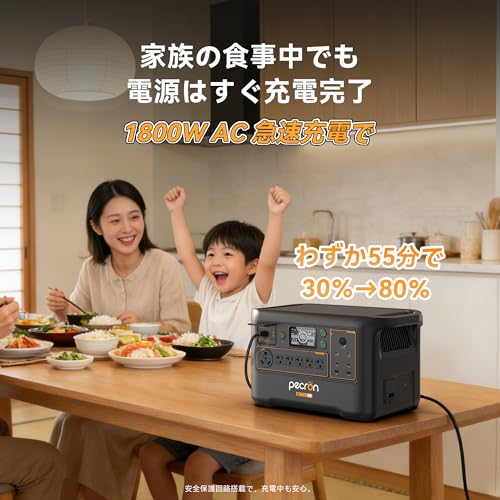 PECRON ポータブル電源 F3000LFP 3600W/3072Wh 大容量 ポータブルバッテリー AC定格3600W 85分で80％急速充電 リン酸鉄 アプリ連携 静音設計 UPS機能搭載 AC電圧変更可能 Ecoモード ソーラー充電対応 防災・キャンプ・車中泊 50Hz/60Hz対応