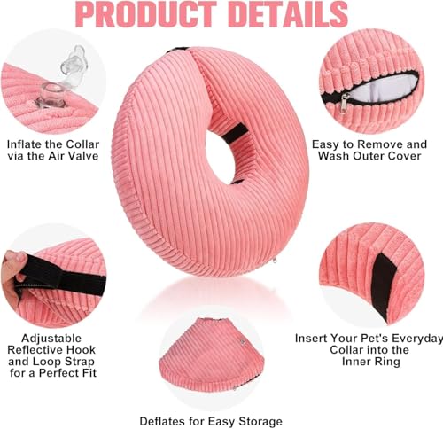 Image of BINGPET Inflatable Dog Cone Collar Alternative After Surgery,Soft Recovery Cone for Dogs to Stop Licking,Dog Blow up Protective Neck Donut ECollars Adjustable for Large Medium Small Pet,Upgrade S