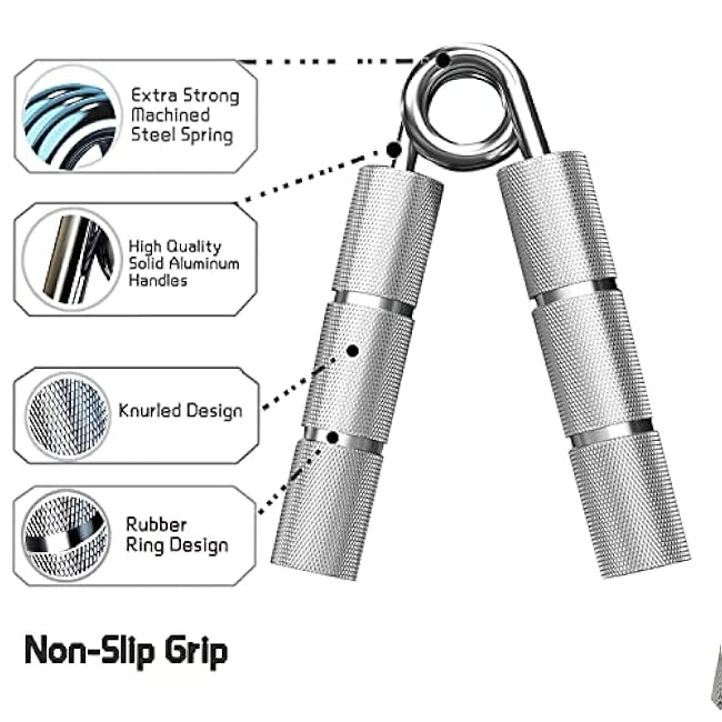 Silver Metal Hand Gripper Set,50LB-400LB 13 Pack No Slip Heavy-Duty Grip Strengthener,Great Wrist & Forearm Hand Exerciser,Home Gym,Hand Grip Strength Trainer
