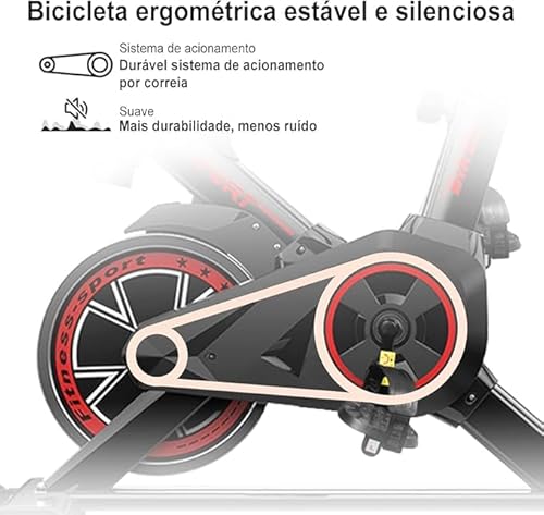 Bicicleta Ergométrica Spinning Silenciosa Fitness Sport, Roda de Inércia 10Kg Com Resistência Ajustá