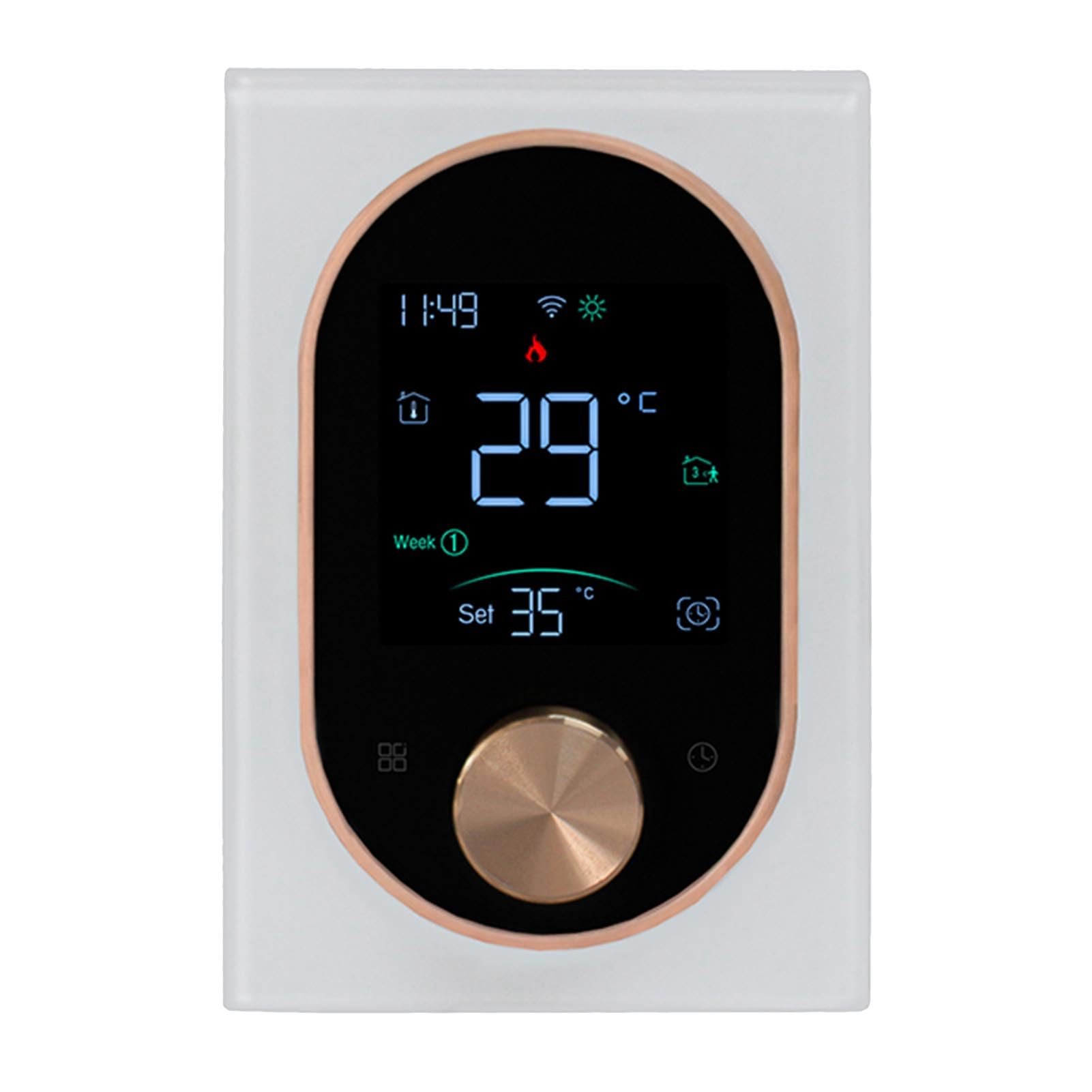 Inteligentny Termostat z Pokrętłem Domowy Inteligentny Termostat Pokrętło Dotykowe LCD 2,4 GHz Programowalna Aplikacja WiFi Sterowanie Dotykowe LCD Nadaje się do Pokoju Rodzinnego