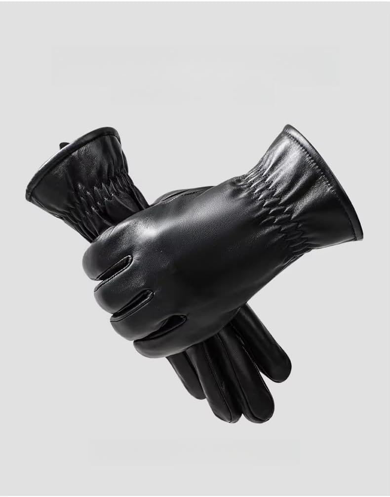 Leather Wood Wild-Maker Full Finger Solid Premium Black Leather Gloves for Winter Hand Protective and Bike Riding Leather Gloves for Men and Women (Black) P, Cycling
