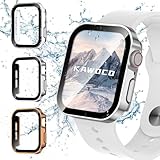 Kawoco 3 Pack Waterproof Case for Apple Watch Series 6 5 4 SE 40mm, Straight Edge Hard PC Cover with Tempered Glass Screen Protector, Protective Bumper for iWatch Case 40 mm Clear/Silver/Rose Gold