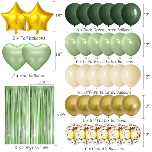 Image of Sage Green Gold Birthday Party Decorations Supplies Happy Birthday Banner Honeycomb Balls Fringe Curtain Foil Balloons Hanging Swirls Cake Topper Tablecloth Party Supplies for Women Girls