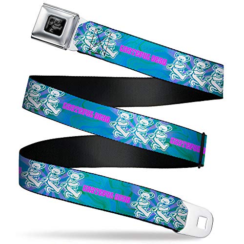 Grateful Dead Belt, Seatbelt Buckle Belt, Grateful Dead Dancing Bear Trio Rays Swirl Blue Purple Pink, Adjustable