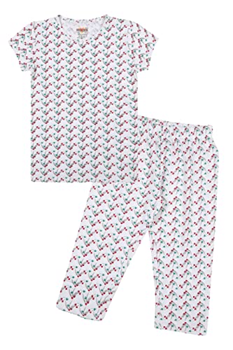 Image of SINI MINI Round Neck with Half Sleeve Top & Capri Beige Girls Casual Pack of 1 Night Suit Set