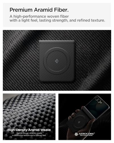 Image of Spigen AirSkin Aramid MagFit Case for Samsung Galaxy Z Flip 8, Black | Magsafe, Premium Aramid Fiber, Hinge Protection, Slim Fit, Qi2 Ready Wireless Charging, Aramid Fiber, Poly Carbonate, Smooth