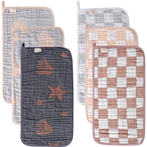 Image of HardNok Ultra-Soft & Absorbent 6-Pack Muslin Baby Burp Cloths - 20x10 Inches, Perfect for Messy Mealtimes with Newborns & Infants. Easy-Clean & Reusable