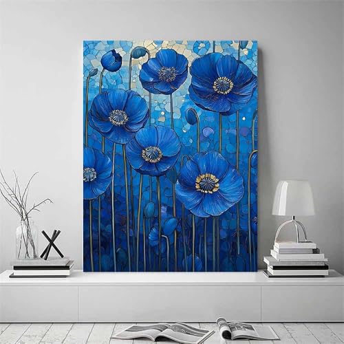 Tableau mural fleurs bleues TERUEA impression sur toile 70x100cm pour salon
