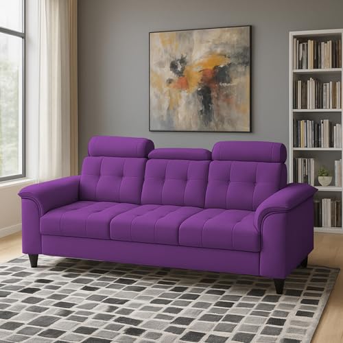 Image of Casaliving Ella 3 Seater Sofa Set for Living Room (Purple Colour Fabric) Premium Fabric Sofa