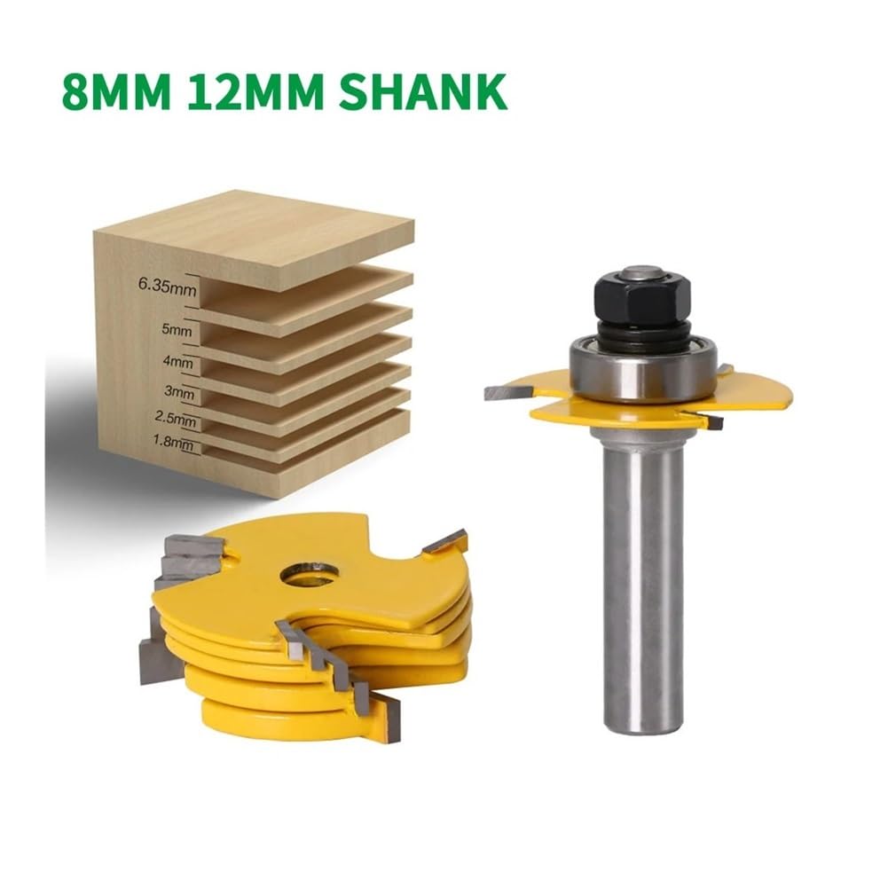2 sztuk/zestaw 8MM 12MM frez z trzpieniem rzeźba w drewnie 6 sztuk frez do szczelin 3 skrzydło router zestaw części do obróbki drewna czop dłuto narzędzie do cięcia(12MM Shank)