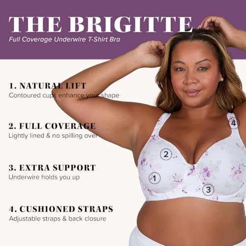 Image of Leading Lady, Brigitte Full Coverage, Underwire, Lightly Padded T-Shirt Bra, Side & Back Smoothing, Adjustable Straps,36A-54G