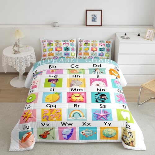 Image of Feelyou Kids ABC Chart Duvet Insert Full Size, Educational Comforter Set Boys Girls Preschool Bedding Set Learning Teens Bedroom Decor 3Pcs