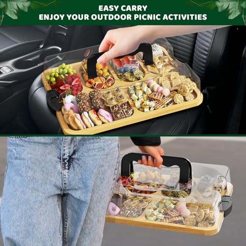 Tábuas de charcutaria portáteis de viagem com tampa, conjunto de tábuas de queijo com corte de bambu
