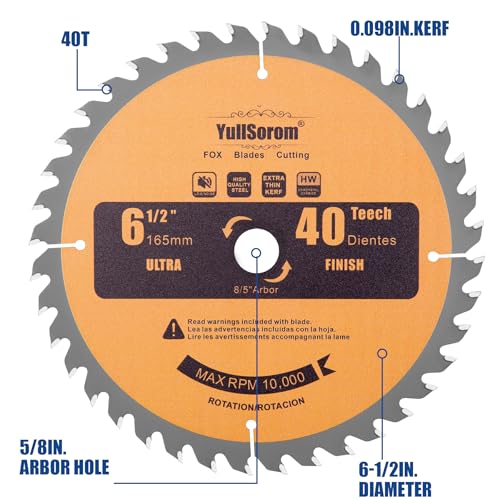 Image of 6-1 /2 inch Circular Saw Blade 40T 60T Combo Pack with 5 /8 inch Arbor,Ultra Fine Finish for Wood Cutting, Thin-Kerf (6-1 /2 Inch 60T+40T)