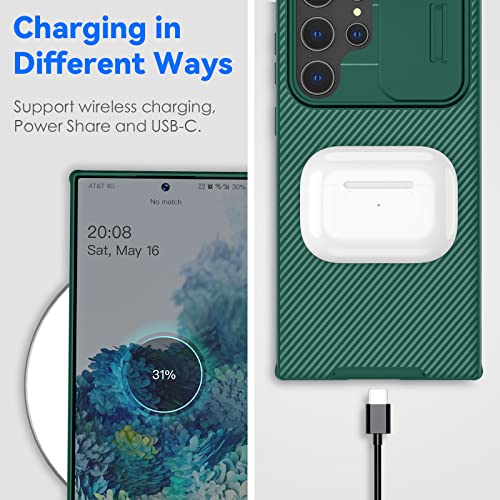 Image of CloudValley for Samsung Galaxy S22 Ultra Case with Slide Camera Cover, Hard PC Back & Soft Bumper Full-Body Protection, Slim Shockproof Protective Phone Cases for S22 Ultra 5G 6.8 inch (2022) - Green
