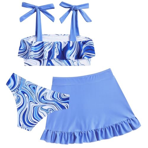 Image of ALISISTER Girls Swimsuit 3 Piece Bathing Suits Flounce Bikini Tankini Set Beach Swimwear with Cover Ups Skirt for 3-8 Years