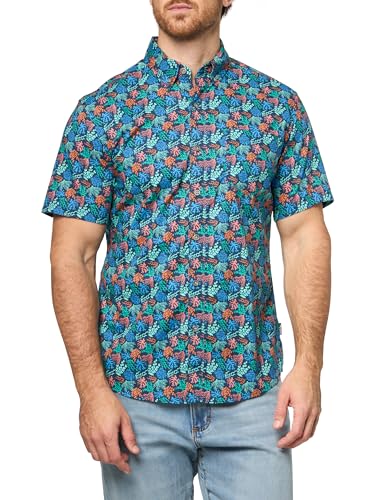 Eddie Bauer Men's Classic Fit Casual Short Sleeve Printed Baja Shirt, Coral, Small