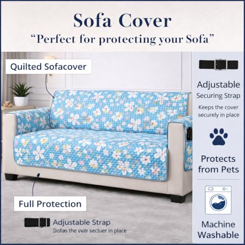 Image of STITCHNEST 'Double Vie Collection Series' Cotton Quilted Reversible Sofa Cover 3 Seater with Arm Rest and Pocket | Size 70x60 Inch