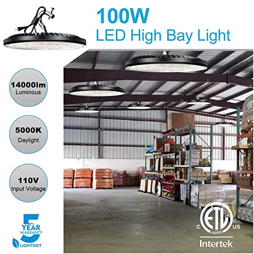 Lightdot 100W High Bay Led Light For Barn/Shop14000Lm (Eqv. To 400W Hps/Mh) Ufo Led High Bay Light,5000K Daylight Etl Listed High Bay Lights With Plug Energy Saving Upto 760Kw*8/Y(5Hrs/Day)-8Pack #TOP1