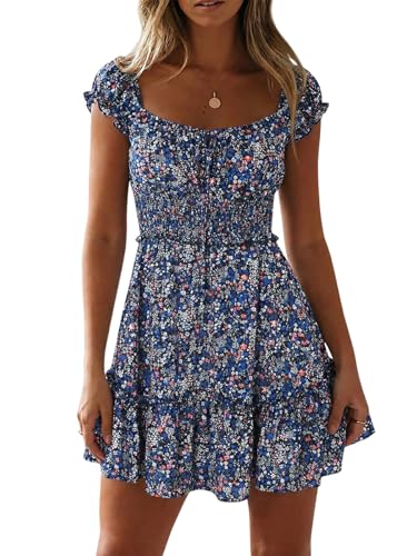 Image of YOBECHO Womens Summer Sexy Sweetheart Collar Printed Ruffle Mini Dress