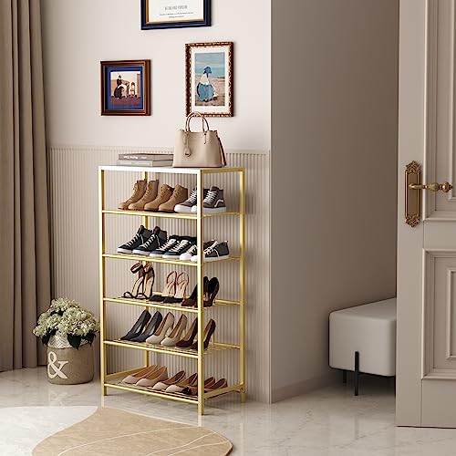Image of HOMEFORT Shoe Rack 6-Tier, Shoe Storage Shelf, Industrial Shoe Tower, Narrow Shoe Organizer for Closet Entryway, Small Shoe Rack Table with Durable Metal Shelves,Gold
