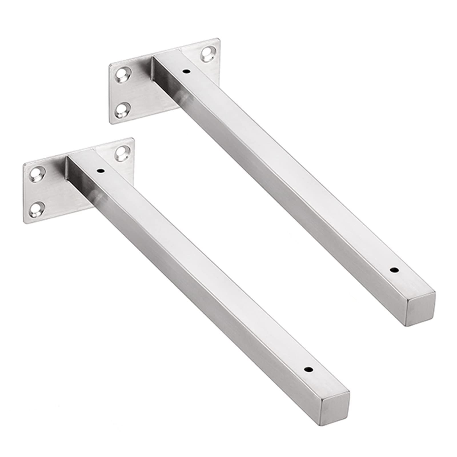 Xiaodanhua Brushed Silver 2 Pcs Stainless Steel Shelf Brackets Square Tube Industry Shelving Brackets Wall Mounted Heavy Duty Shelf Supports, Black/White/Silver (100Mm/3.9In,)
