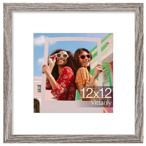 Vittanly 12x12 Picture Frame, Matted for 8x8 Photos, Rustic Grey